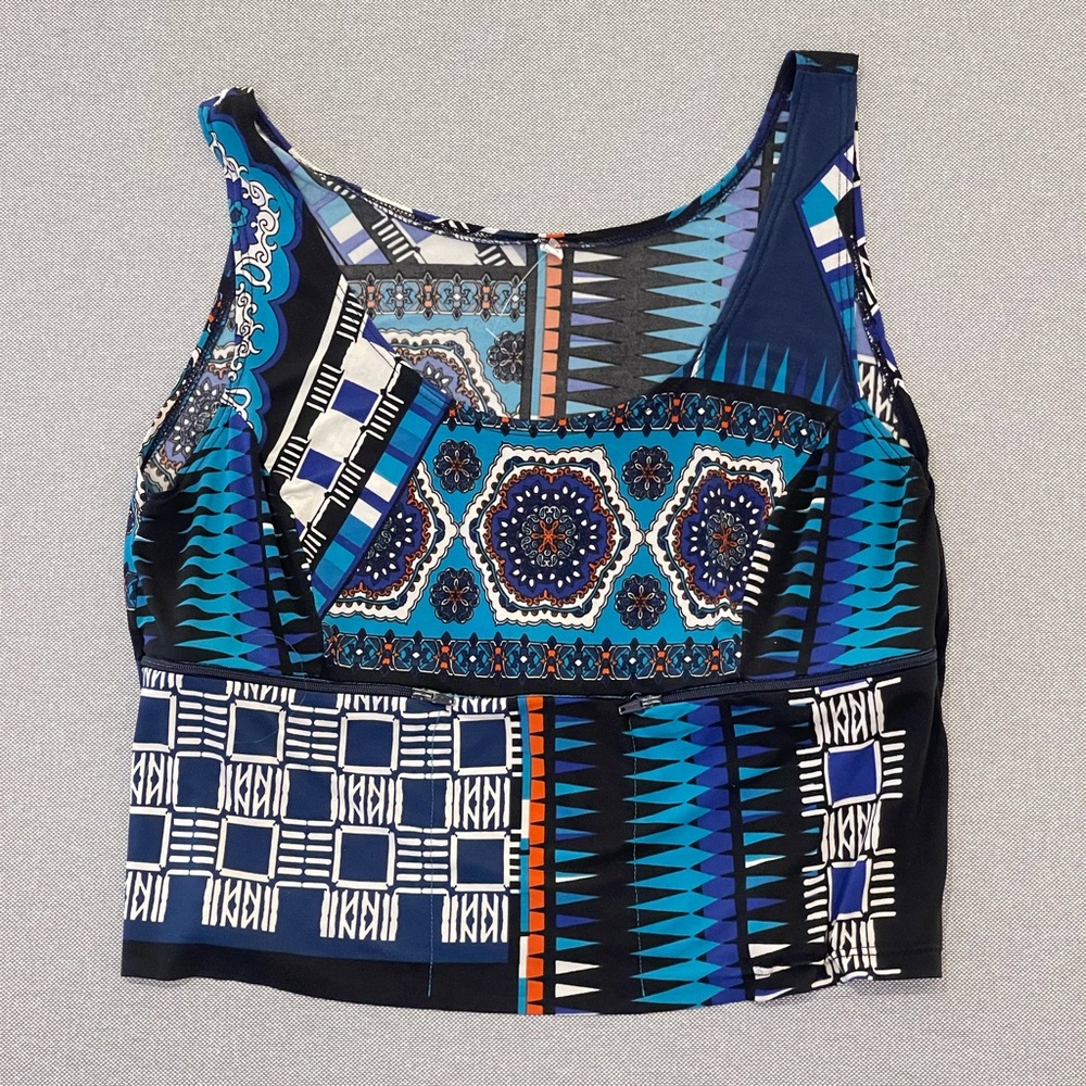 Boho Patchwork Crop Top Medium Blue Multicolor Sl… - image 1